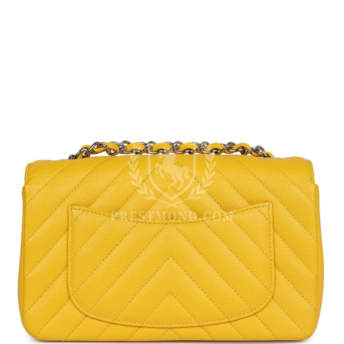 Chanel Mini Rectangular Flap Yellow Chevron Caviar Silver Hardware — изображение 5