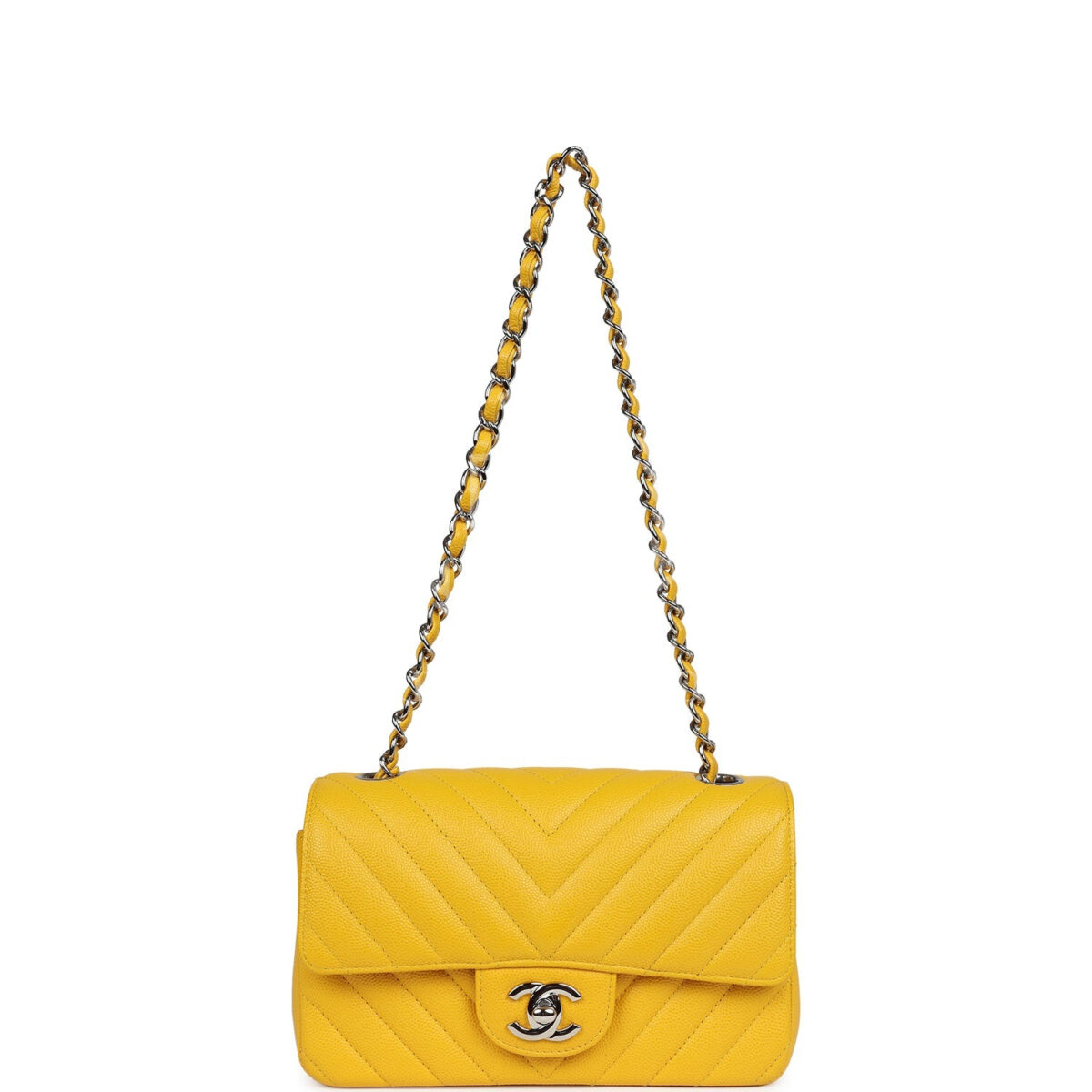 Chanel Mini Rectangular Flap Yellow Chevron Caviar Silver Hardware — изображение 7