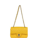 Chanel Mini Rectangular Flap Yellow Chevron Caviar Silver Hardware