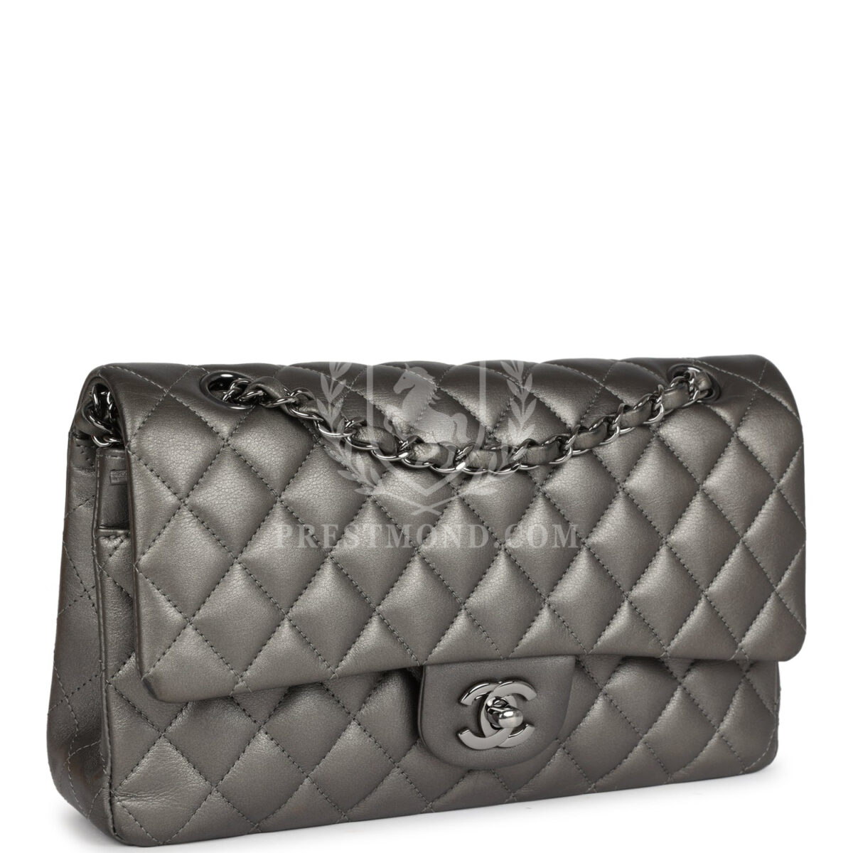 Chanel Medium Classic Double Flap Bag Metallic Grey Lambskin Silver Hardware — изображение 2