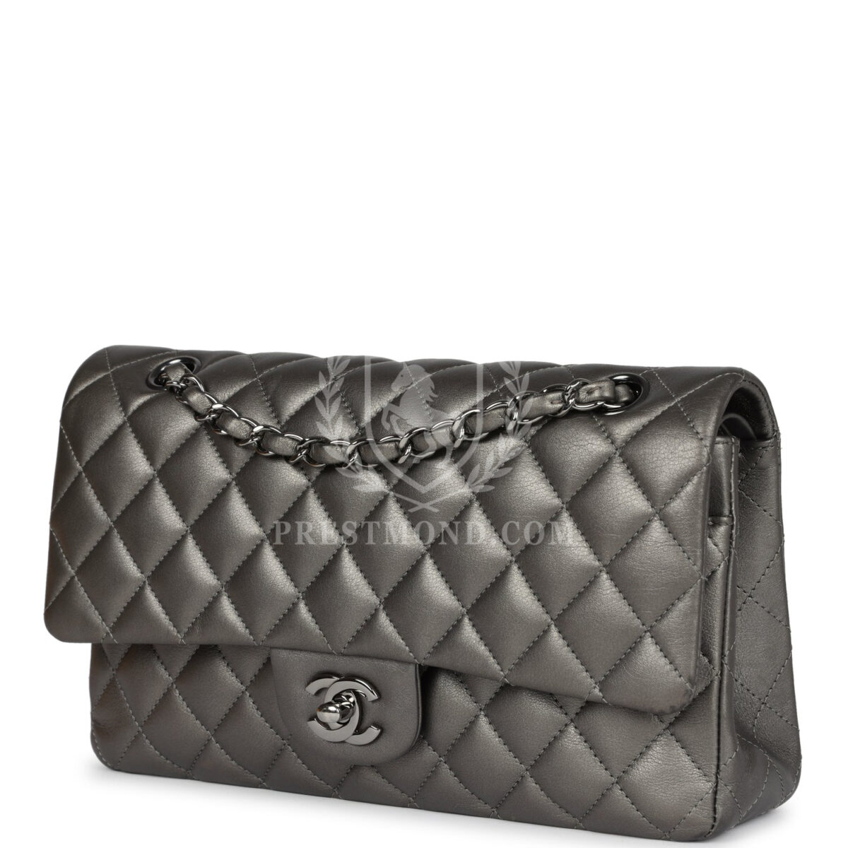 Chanel Medium Classic Double Flap Bag Metallic Grey Lambskin Silver Hardware — изображение 5