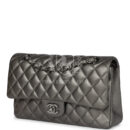 Chanel Medium Classic Double Flap Bag Metallic Grey Lambskin Silver Hardware