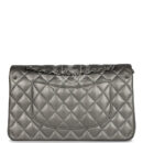 Chanel Medium Classic Double Flap Bag Metallic Grey Lambskin Silver Hardware