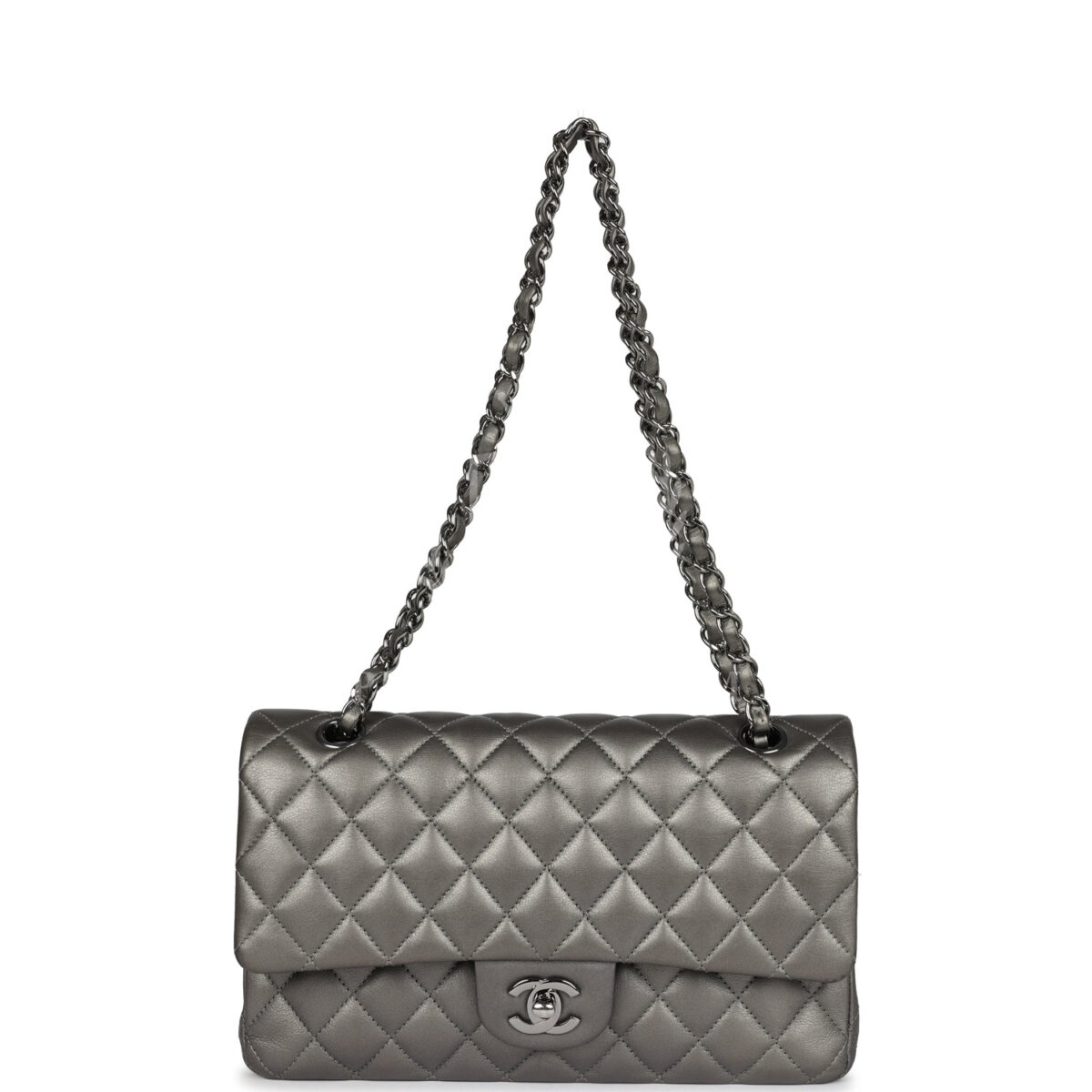 Chanel Medium Classic Double Flap Bag Metallic Grey Lambskin Silver Hardware — изображение 7