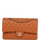 Chanel Medium Classic Double Flap Bag Caramel Shiny Caviar Light Gold Hardware