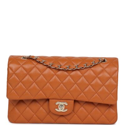 Chanel Medium Classic Double Flap Bag Caramel Shiny Caviar Light Gold Hardware