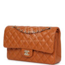 Chanel Medium Classic Double Flap Bag Caramel Shiny Caviar Light Gold Hardware