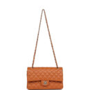 Chanel Medium Classic Double Flap Bag Caramel Shiny Caviar Light Gold Hardware