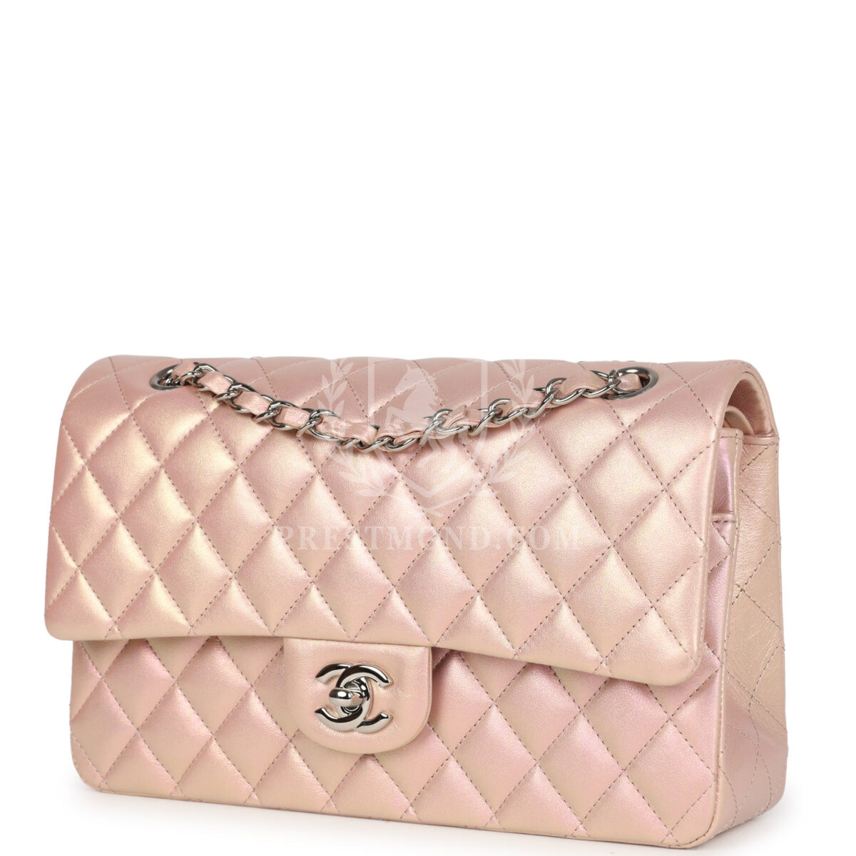 Chanel Medium Classic Double Flap Bag Pink Iridescent Lambskin Silver Hardware — изображение 5