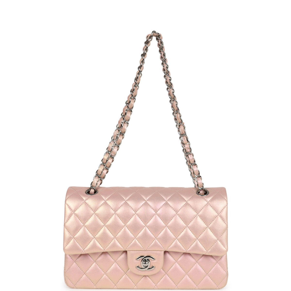 Chanel Medium Classic Double Flap Bag Pink Iridescent Lambskin Silver Hardware — изображение 7
