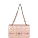 Chanel Medium Classic Double Flap Bag Pink Iridescent Lambskin Silver Hardware