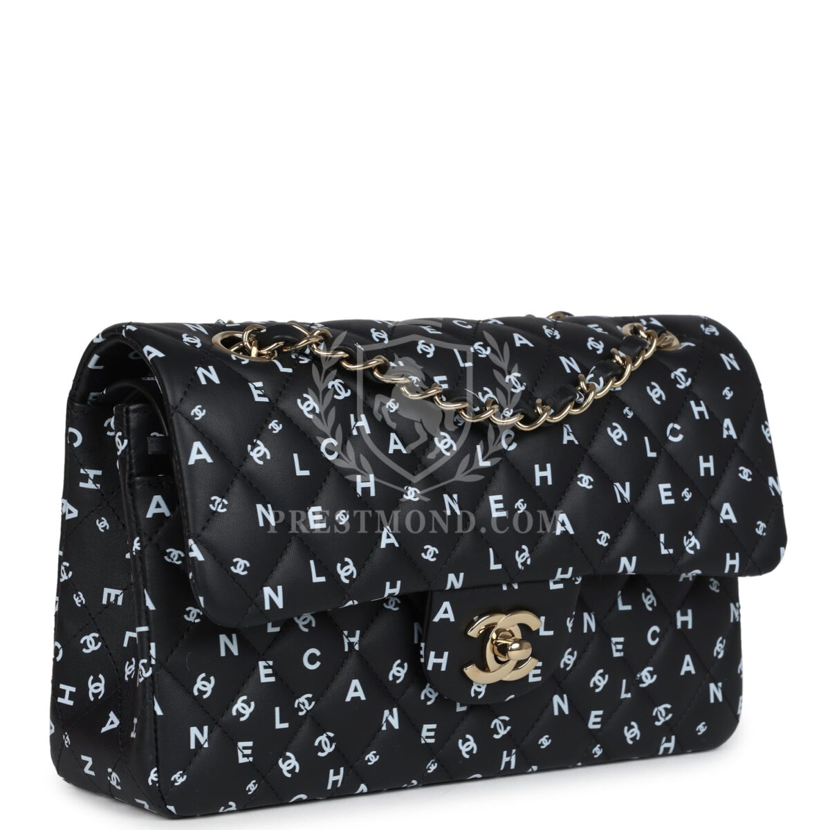 Chanel Small Classic Double Logo Printed Flap Bag Black and White Calfskin Gold Hardware — изображение 2
