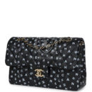 Chanel Small Classic Double Logo Printed Flap Bag Black and White Calfskin Gold Hardware