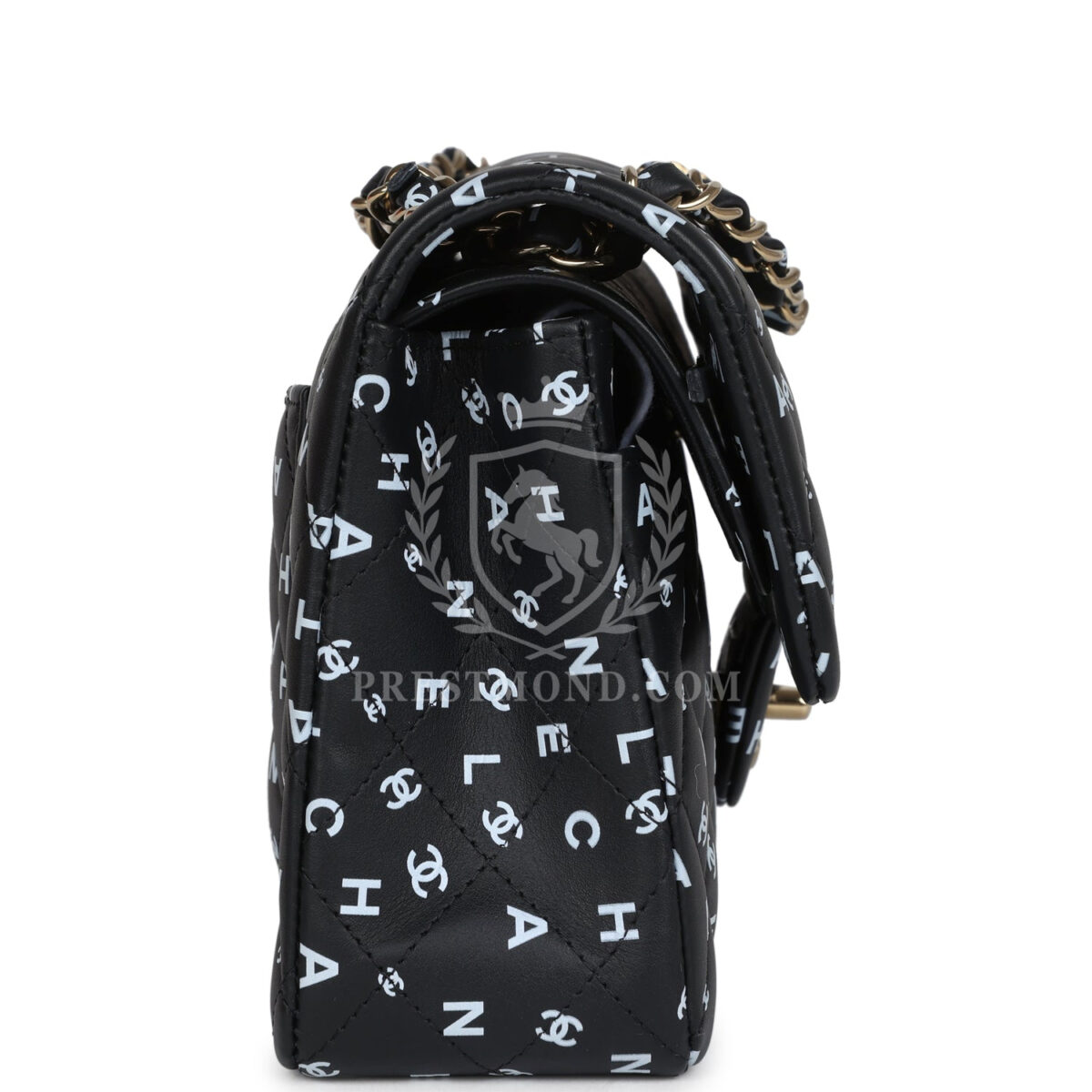 Chanel Small Classic Double Logo Printed Flap Bag Black and White Calfskin Gold Hardware — изображение 3