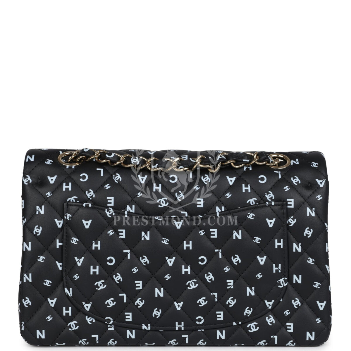 Chanel Small Classic Double Logo Printed Flap Bag Black and White Calfskin Gold Hardware — изображение 4