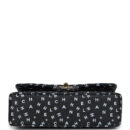 Chanel Small Classic Double Logo Printed Flap Bag Black and White Calfskin Gold Hardware