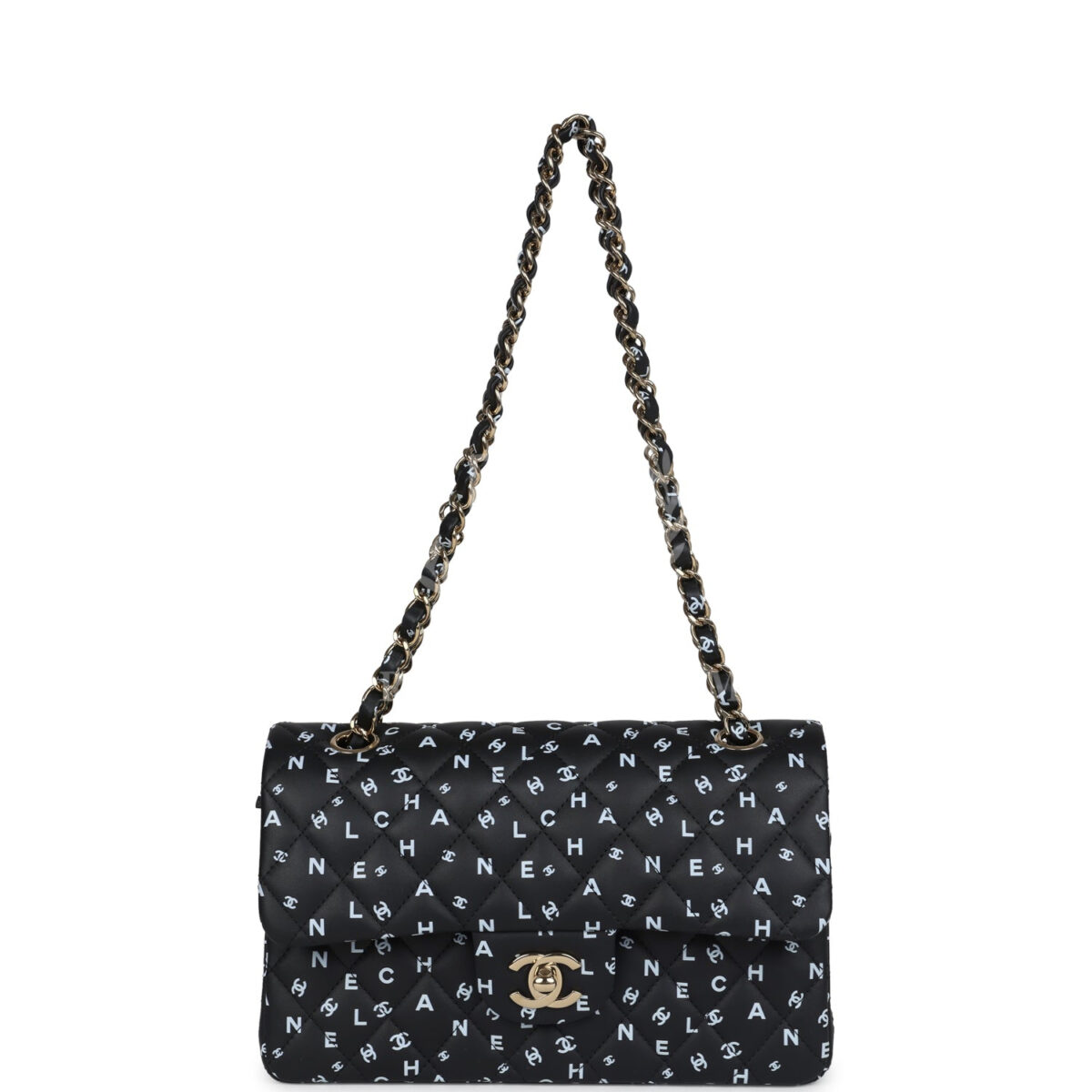 Chanel Small Classic Double Logo Printed Flap Bag Black and White Calfskin Gold Hardware — изображение 7