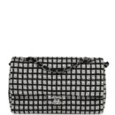 Chanel Medium Logo Ribbon Classic Double Flap Bag White and Black Canvas and Tweed Silver Hardware