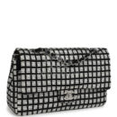 Chanel Medium Logo Ribbon Classic Double Flap Bag White and Black Canvas and Tweed Silver Hardware