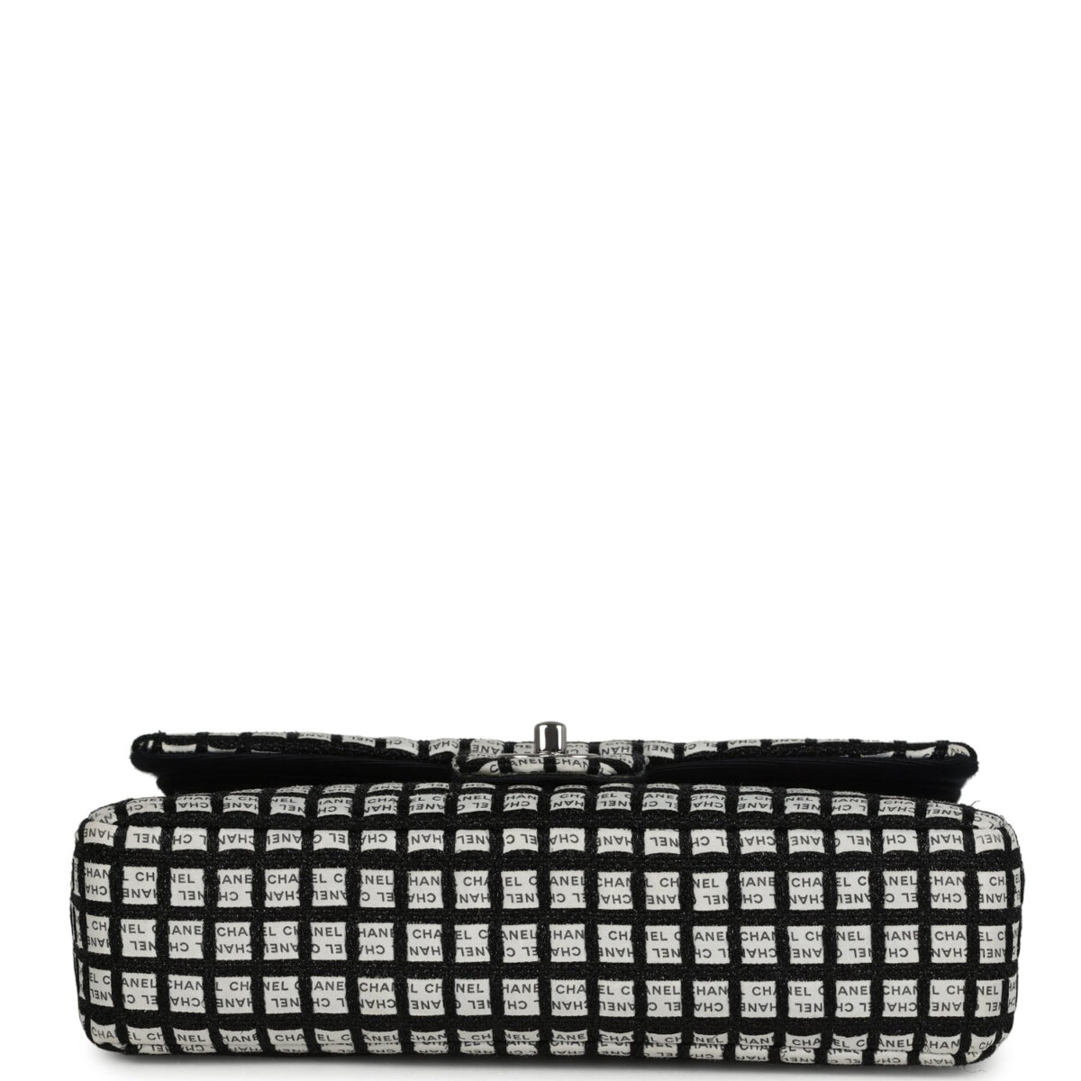 Chanel Medium Logo Ribbon Classic Double Flap Bag White and Black Canvas and Tweed Silver Hardware — изображение 6