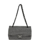 Chanel Medium Logo Ribbon Classic Double Flap Bag White and Black Canvas and Tweed Silver Hardware