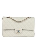 Chanel Medium Classic Double Flap White Caviar Light Gold Hardware