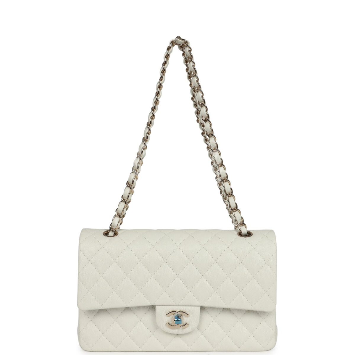 Chanel Medium Classic Double Flap White Caviar Light Gold Hardware — изображение 7