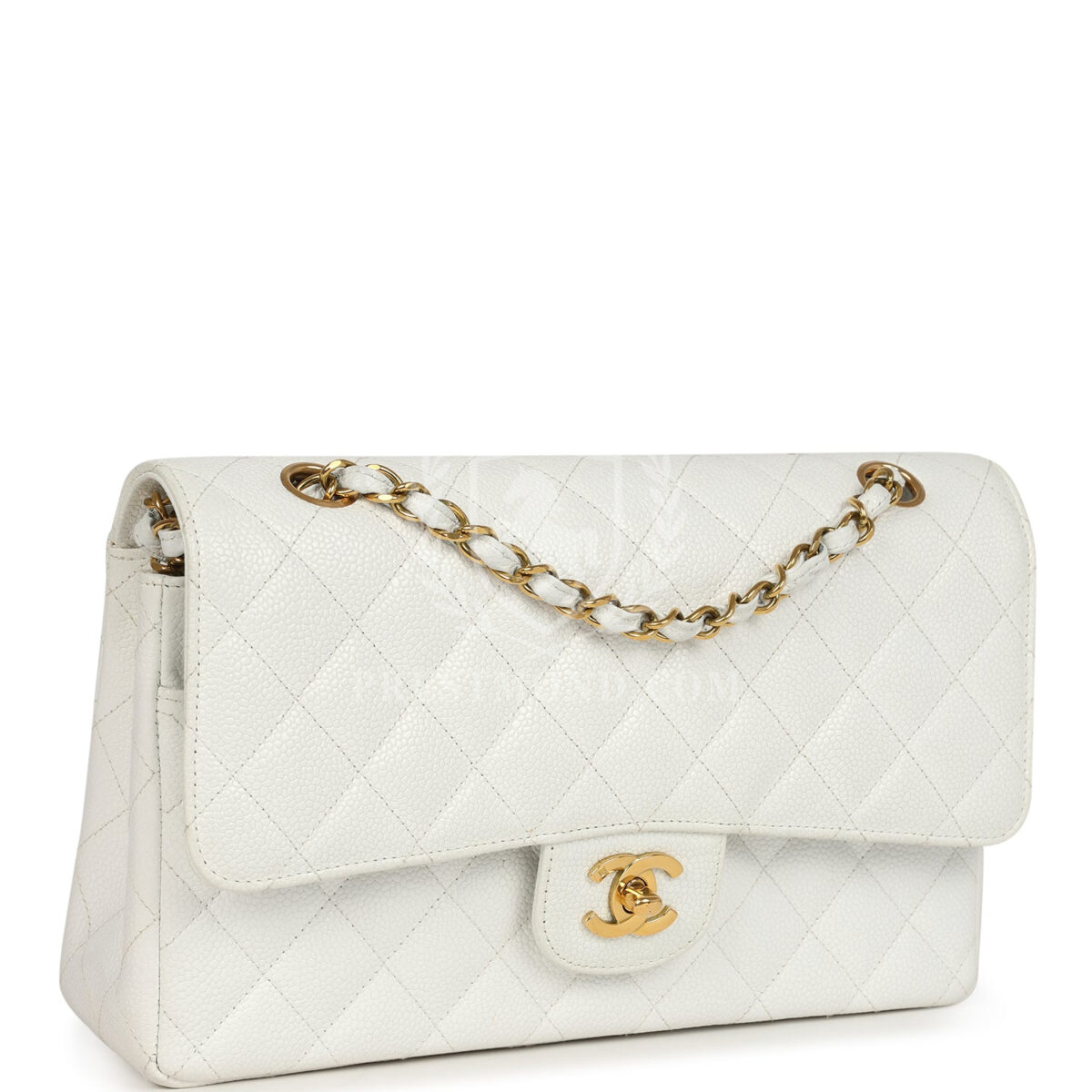 Vintage Chanel Medium Classic Double Flap White Caviar Gold Hardware — изображение 2