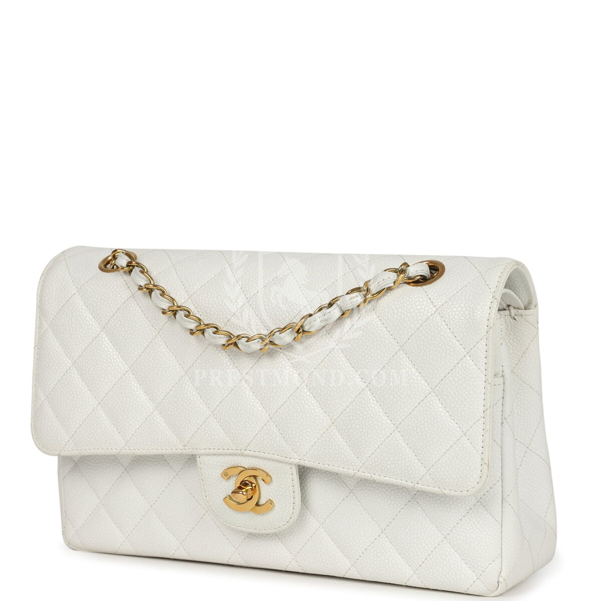 Vintage Chanel Medium Classic Double Flap White Caviar Gold Hardware — изображение 5
