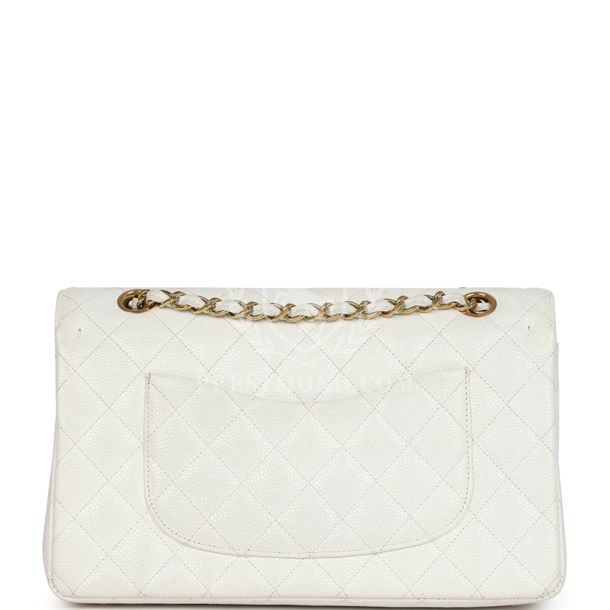 Vintage Chanel Medium Classic Double Flap White Caviar Gold Hardware — изображение 4