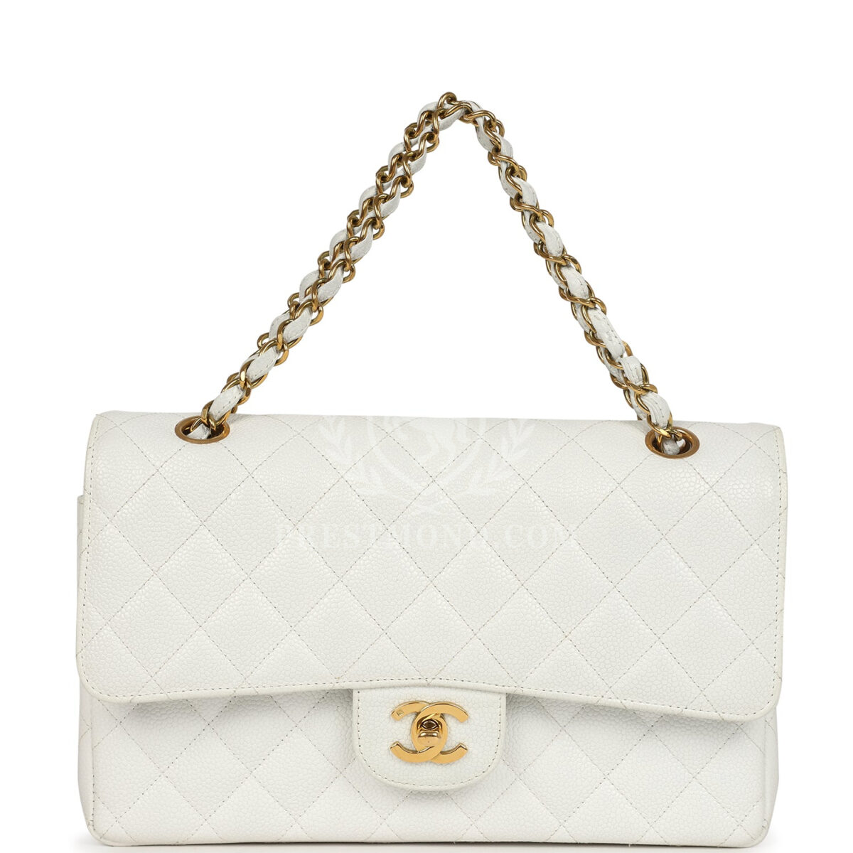 Vintage Chanel Medium Classic Double Flap White Caviar Gold Hardware — изображение 7