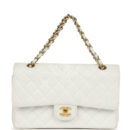 Vintage Chanel Medium Classic Double Flap White Caviar Gold Hardware