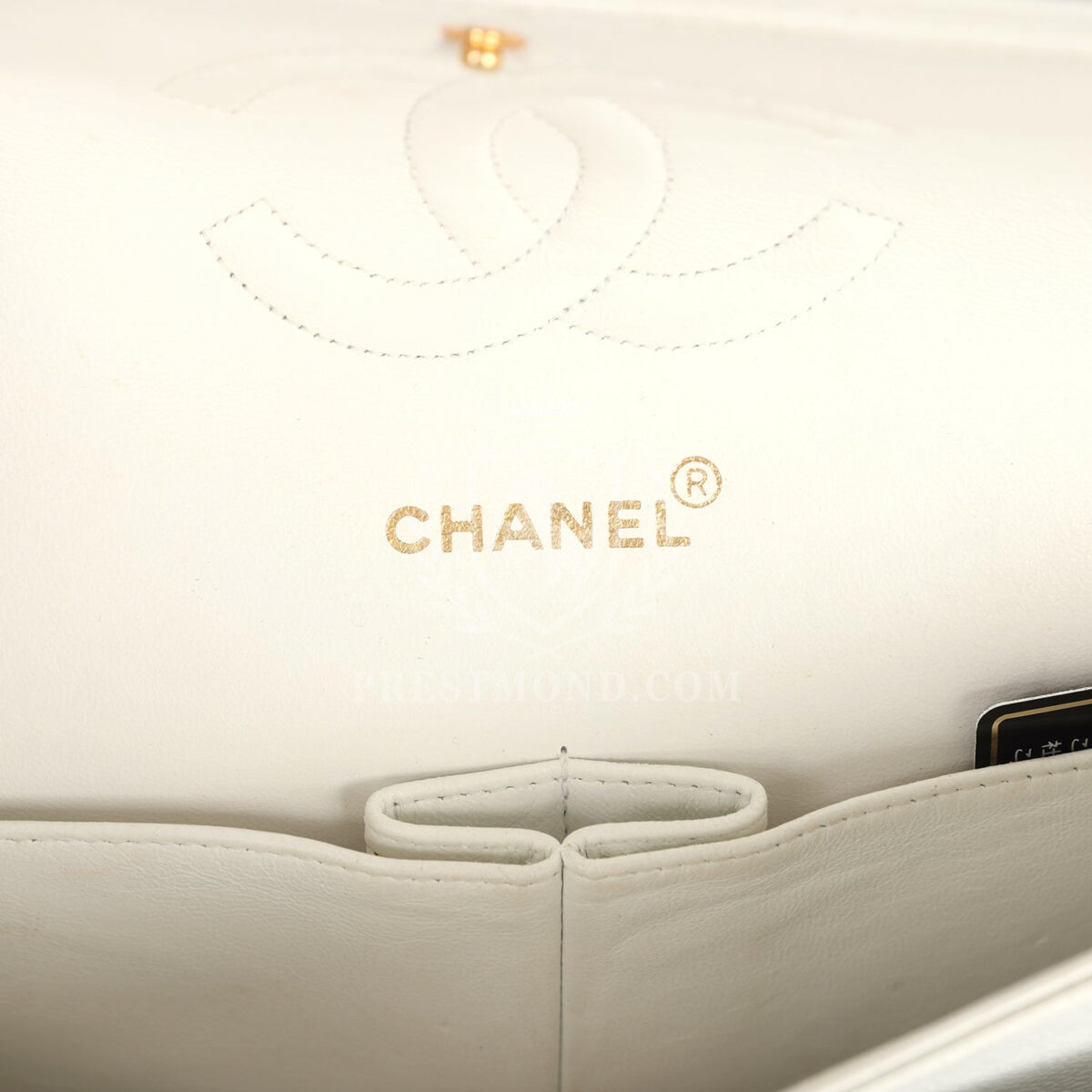 Vintage Chanel Medium Classic Double Flap White Caviar Gold Hardware — изображение 9