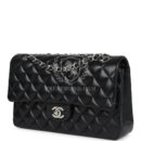 Chanel Medium Classic Double Flap Bag Black Lambskin Silver Hardware