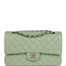 Chanel Medium Classic Double Flap Bag Light Green Caviar Light Gold Hardware