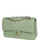 Chanel Medium Classic Double Flap Bag Light Green Caviar Light Gold Hardware