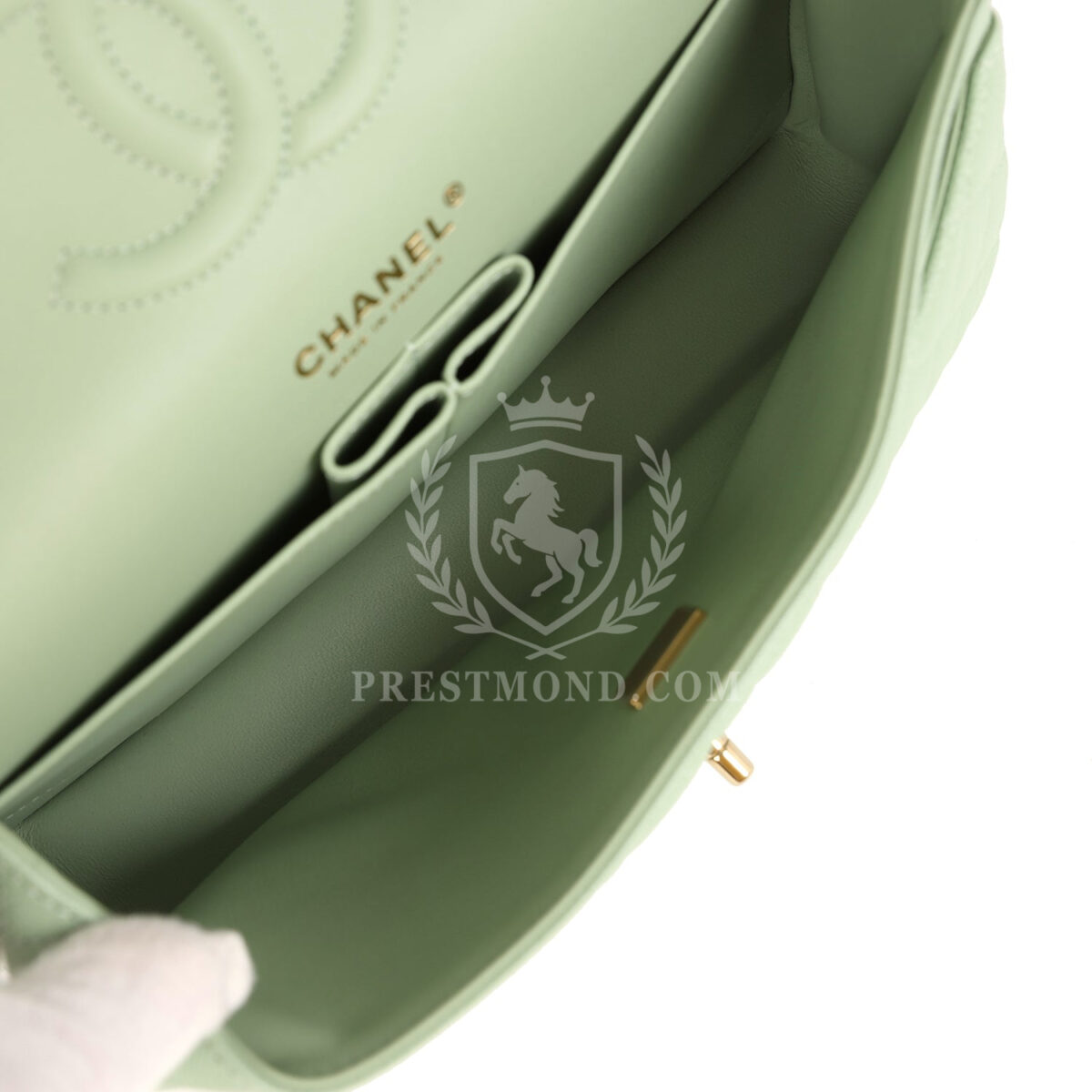 Chanel Medium Classic Double Flap Bag Light Green Caviar Light Gold Hardware — изображение 9
