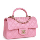 Chanel Mini Rectangular Flap with Top Handle Pink Lambskin Light Gold Hardware