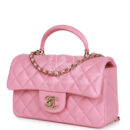 Chanel Mini Rectangular Flap with Top Handle Pink Lambskin Light Gold Hardware