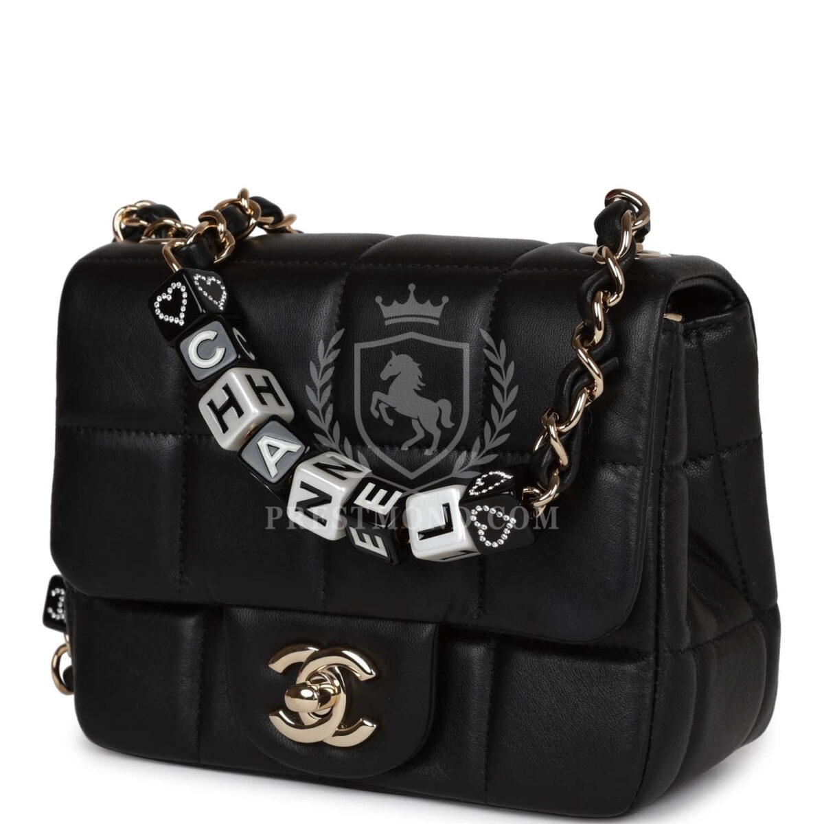 Chanel Monaco Mini Square Flap Bag Black Lambskin Light Gold Hardware — изображение 4