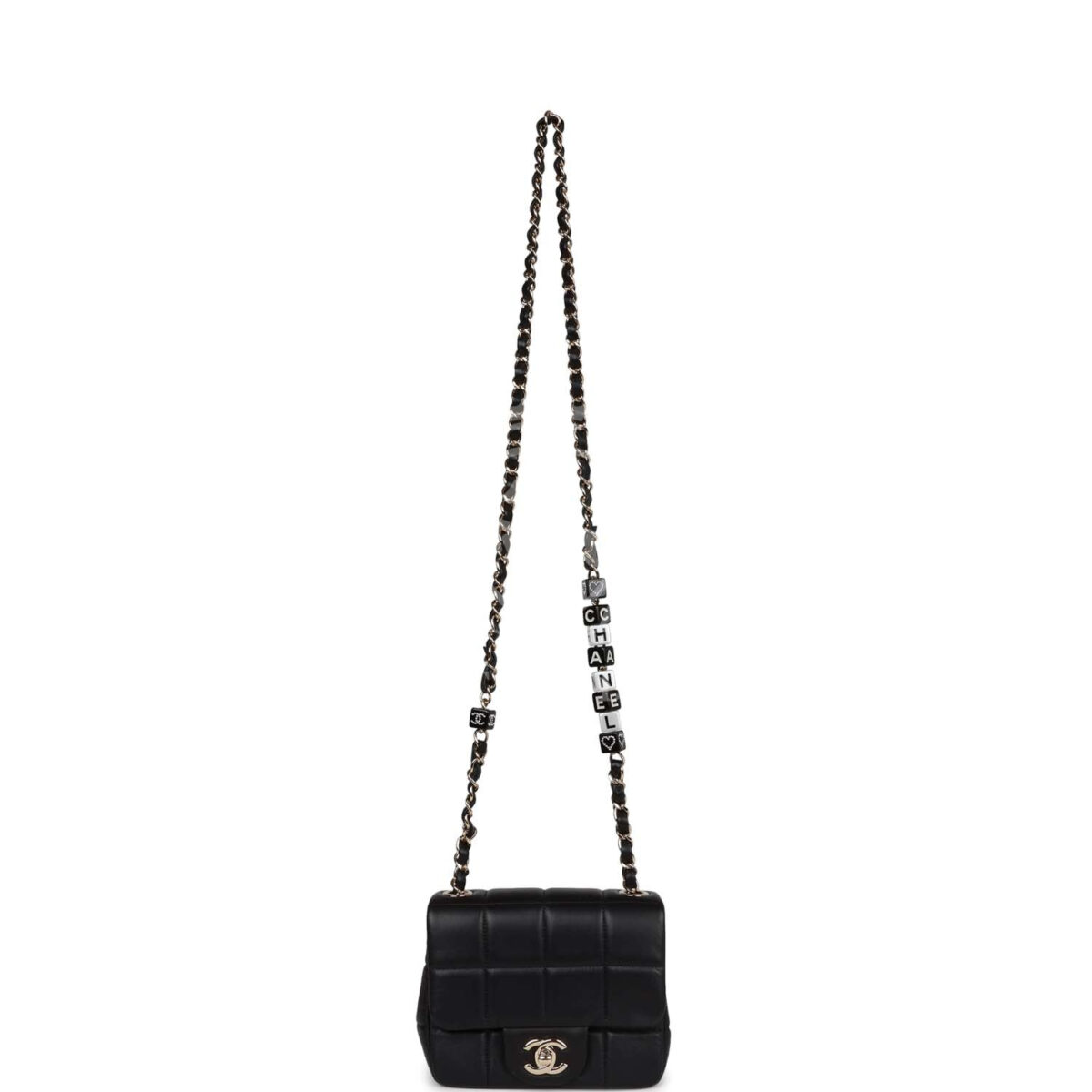 Chanel Monaco Mini Square Flap Bag Black Lambskin Light Gold Hardware — изображение 7