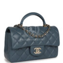 Chanel Mini Rectangular Flap with Top Handle Blue Lambskin Light Gold Hardware