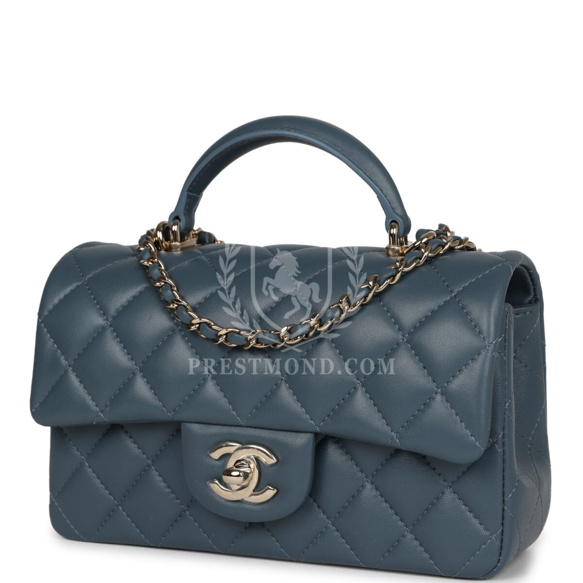 Chanel Mini Rectangular Flap with Top Handle Blue Lambskin Light Gold Hardware — изображение 5
