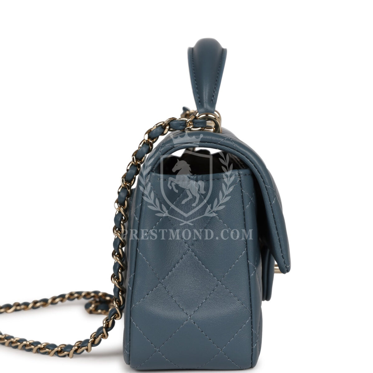 Chanel Mini Rectangular Flap with Top Handle Blue Lambskin Light Gold Hardware — изображение 3