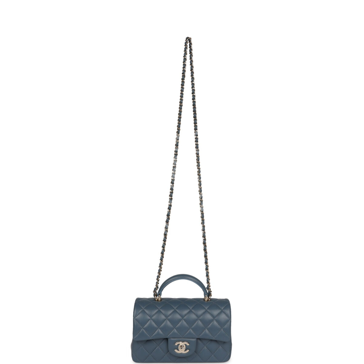 Chanel Mini Rectangular Flap with Top Handle Blue Lambskin Light Gold Hardware — изображение 7