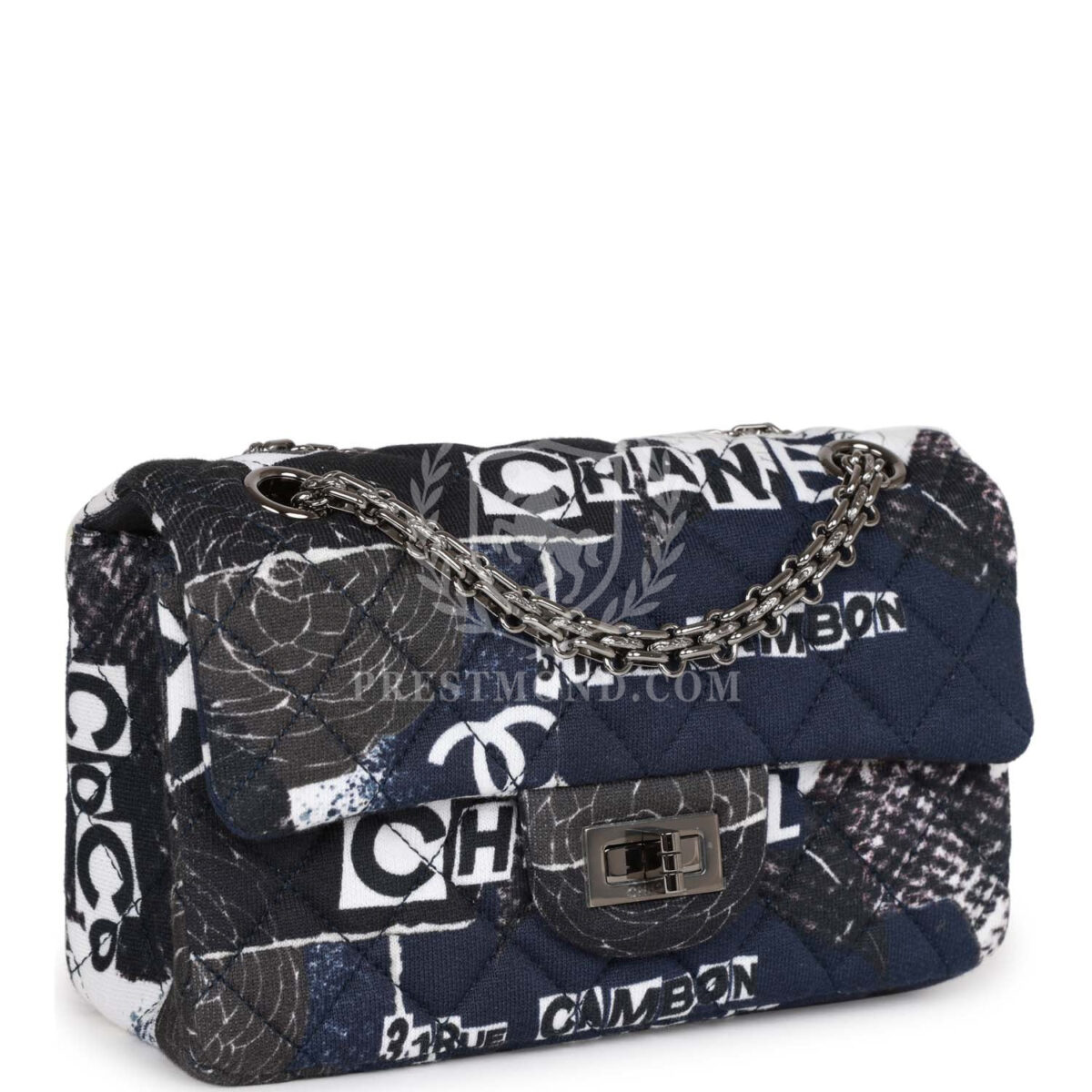 Chanel Mini Reissue 2.55 Flap Bag Navy Graffiti Jersey Ruthenium Hardware — изображение 2