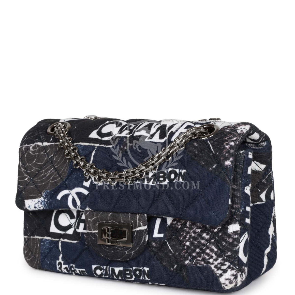 Chanel Mini Reissue 2.55 Flap Bag Navy Graffiti Jersey Ruthenium Hardware — изображение 5