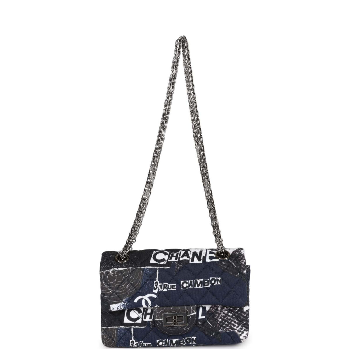 Chanel Mini Reissue 2.55 Flap Bag Navy Graffiti Jersey Ruthenium Hardware — изображение 7