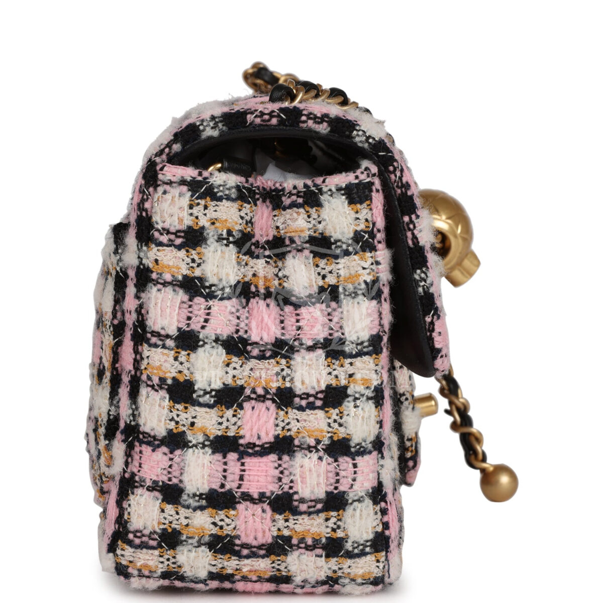 Chanel Pearl Crush Mini Square Flap Bag Pink and Black Tweed Antique Gold Hardware — изображение 3