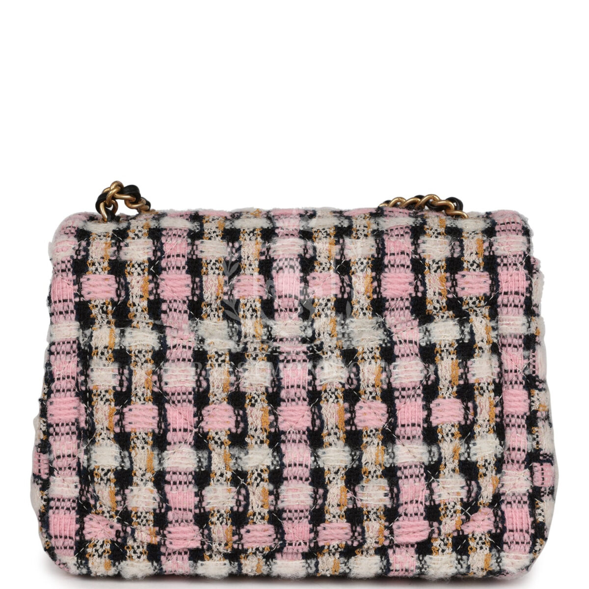 Chanel Pearl Crush Mini Square Flap Bag Pink and Black Tweed Antique Gold Hardware — изображение 4